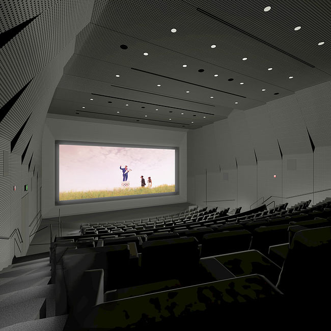 Rendering of the new UC Berkeley Art Museum and Pacific Film Archive (BAM/PFA), designed by Diller Scofidio + Renfro. View of the 233-seat film theater. Courtesy of the Regents of University of California.