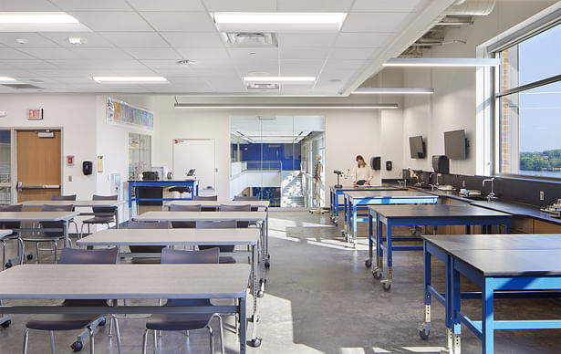 Interior classroom windows allow light to filter into the Commons from all directions.