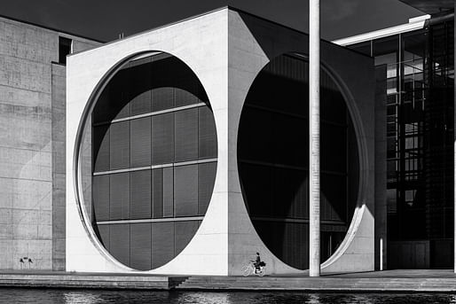 Exteriors: Cycling under the circles, M.E.Luders Haus in Berlin, Germany. Photographer: Marco Tagliarino.