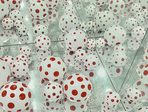 Photo appears to show work by Yayoi Kusama at LuOne Shopping Mall in Shanghai.
