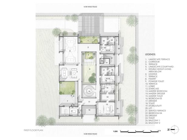 The home is planned around a courtyard that forms the heart of the building 