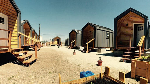 “Beloved Community Village,” a pilot of 11 tiny homes that provides transitional housing and a support network for people experiencing homelessness. Image courtesy of Beloved Community Village