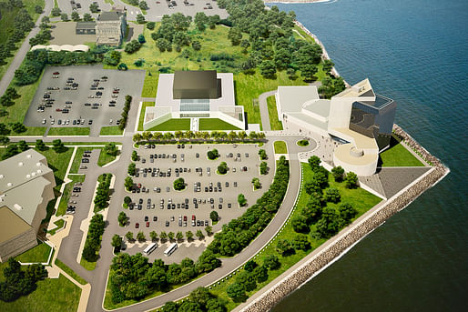 Aerial view rendering of the soon-to-open Edward M. Kennedy Institute for the United States Senate. Courtesy EMK Institute.