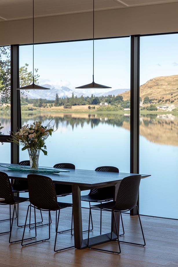 Lake Hayes Home, Queenstown, by Ben Hudson Architects - lakeside dining