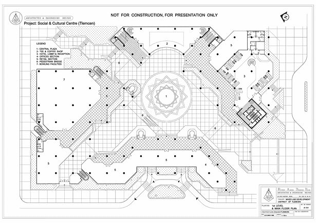 Entrance Main Floor Plan - National Architecture Contest Project : Social & Cultural Center Tlemcen (Algeria - 1986)
