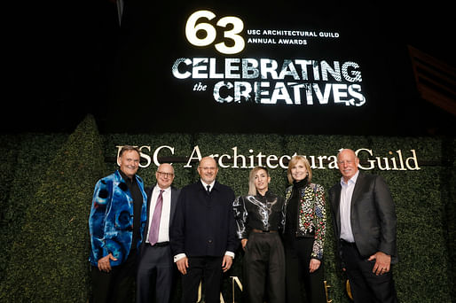 The 2023 Architectural Guild honorees pose with USC Architecture Interim Dean Willow Bay. Missing from the photo is Citizen Architect Award Winner Issa Rae. Image courtesy of USC School of Architecture.
