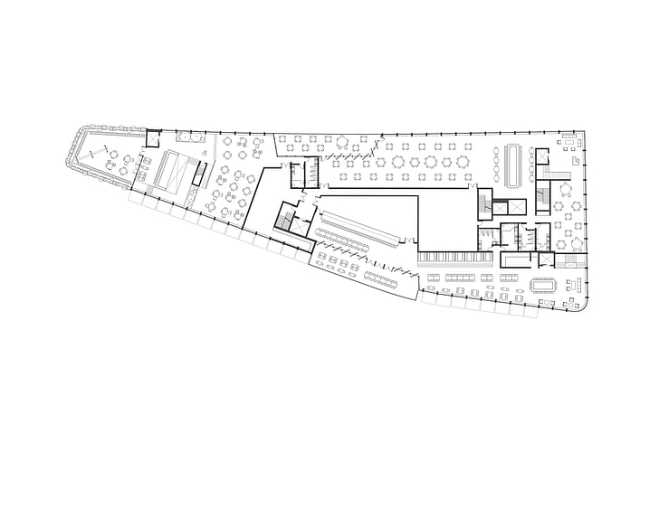 Restaurant level plan. A competition proposal for Parcel 9 on the Greenway in Boston’s Market District. Image via Elizabeth Christoforetti.