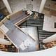 The new staircase undergoes work at the San Francisco Museum of Modern Art (photo by Lea Suzuki, The SF Chronicle)