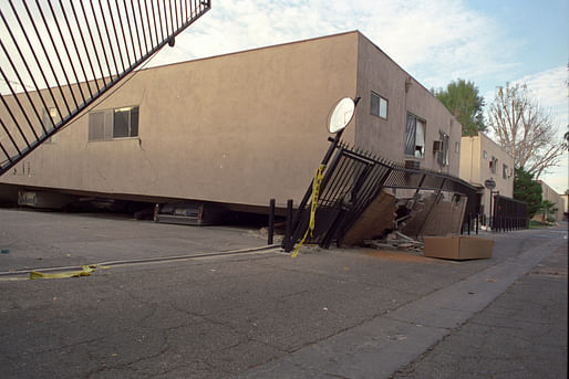 A dingbat-style apartment building that collapsed during the 1994 Northridge Earthquake. Photo: Gary B. Edstrom.