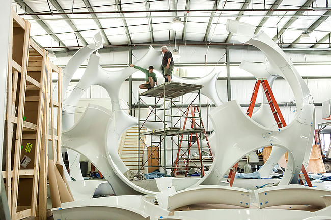 Fly’s Eye Dome restoration at Goetz Boats in Bristol, RI (Photo: Ira Garber)