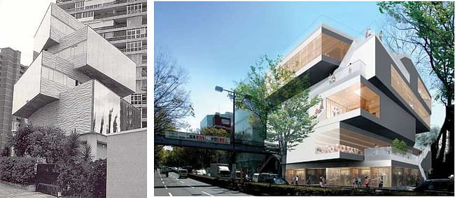 (left) Miguel Fisac,1988, Caja de Ahorros del Mediterráneo Office Building, Alicante, Spain & (right) MVRDV, 2006, Omotesando, Tokio, Japón.