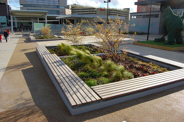 Davis Landscape Architecture East Village Marketing Suite London Public Realm Landscape Complete Image Seating and Planter