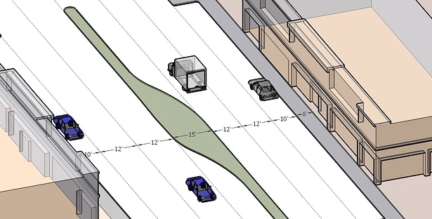 Street 3D model showing street dimensions for guidelines book
