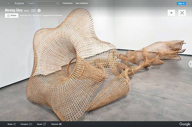 Sopheap Pich, Morning Glory, 2011. Rattan, bamboo, wire, plywood, and steel, 17 feet 6 inches x 103 inches x 74 inches (533.4 x 261.6 x 188 cm). Solomon R. Guggenheim Museum, New York, Guggenheim UBS MAP Purchase Fund © Sopheap Pich Installation view: Morning Glory, Tyler Rollins Fine Art, New York, November 3–December 23, 2011