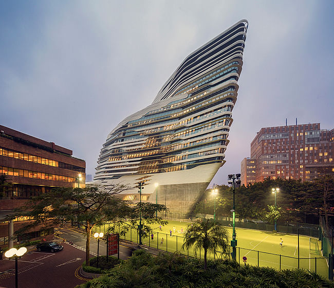 World Architecture Festival Awards 2014 shortlist - Higher Education And Research category: Jockey Club Innovation Tower by Zaha Hadid Architects from United Kingdom. Photo courtesy of World Architecture Festival Awards 2014