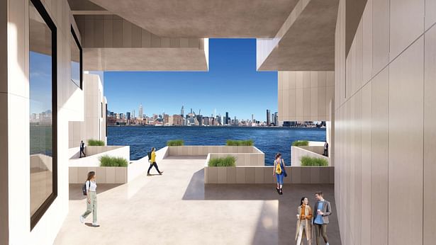 Exterior Terrace View Looking at the Manhattan Skyline. 