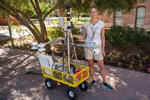 Ariane Middel with a MaRTy unit on the Tempe campus. Photo by Ken Fagan/ASU Now 