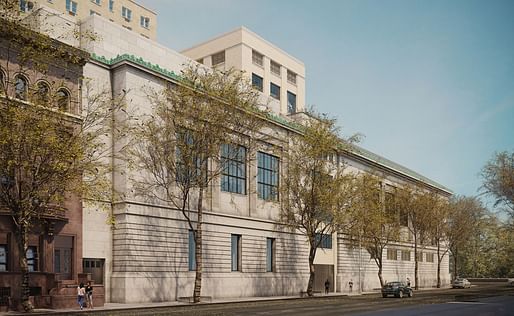 The New-York Historical Society expansion by Robert A.M. Stern Architects as viewed from 76th Street. Image courtesy of Alden Studios for Robert A.M. Stern Architects.