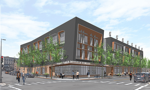 Storefront glazing at the corner main entry reveals learning and invites prospective students inside.Image credit: Studio G Architects