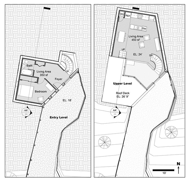 TERRAIN HOUSE 800 © Entrance & upper level plans - 800sf