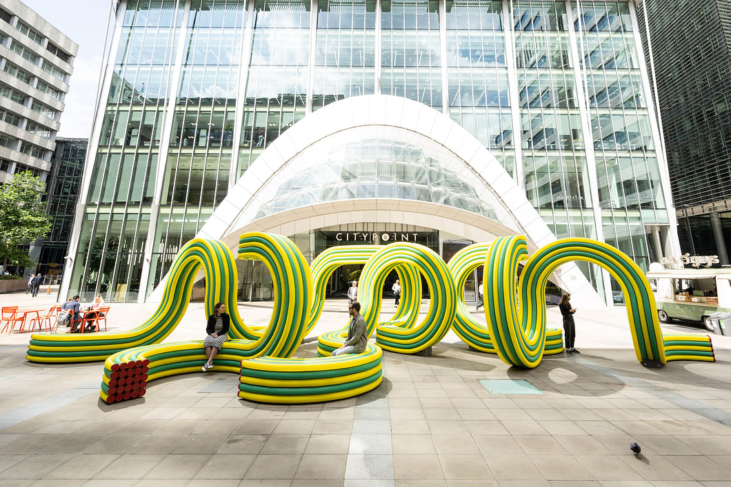 Vibrant pavilions by Foster + Partners and NEON utilize recycled everyday materials
