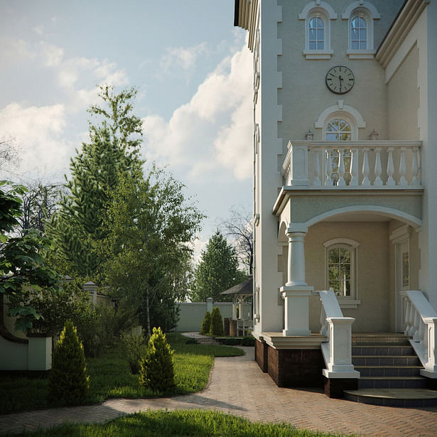 3d render of porch and balcony of Mansion residence