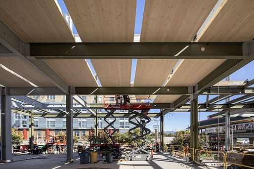 Construction progress at <a href="https://archinect.com/news/article/150293384/lever-architecture-s-843-n-spring-street-is-set-to-be-one-of-the-largest-cross-laminated-timber-buildings-in-los-angeles">LEVER Architecture's 843 N Spring Street in Los Angeles</a>. Photo credit: Nelsondaly