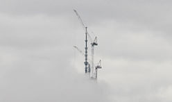Beautiful photo of sky cranes at WTC site, by BLDGBLOG's Geoff Manaugh