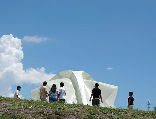 Looking up at the foldable composite structure. Photo: Joseph Choma. 