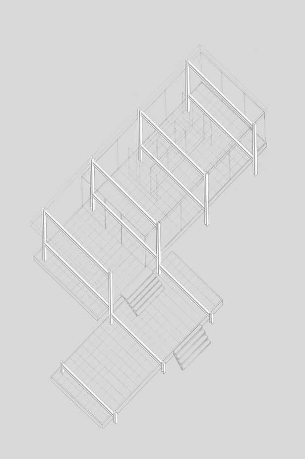Axonometric drawing with structural emphasis.
