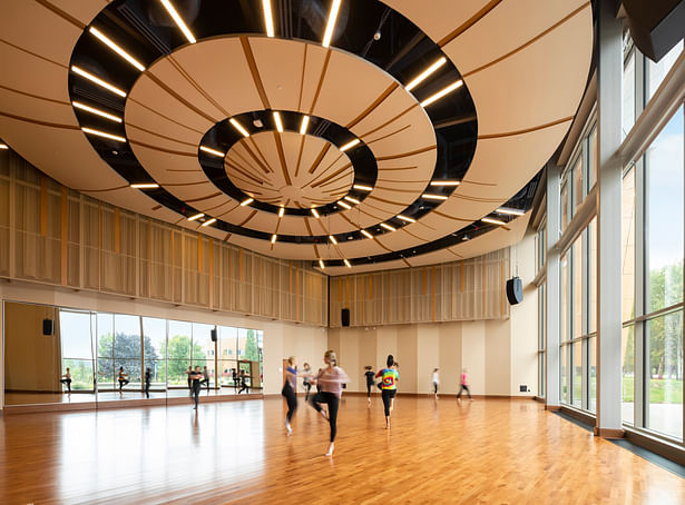 Panels in recital hall revolve from mirrored to acoustic surfaces Photo: Ema Peter