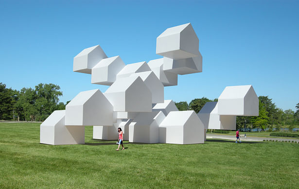 The Modular House Pavilion, as a large outdoor sculpture and/or photomontage.