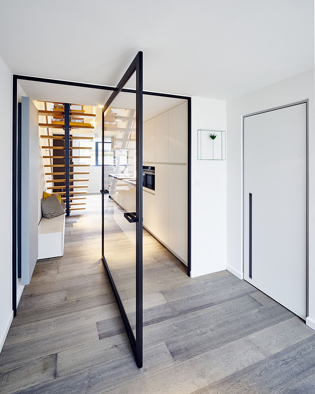 Modern steel door concept with central axis
