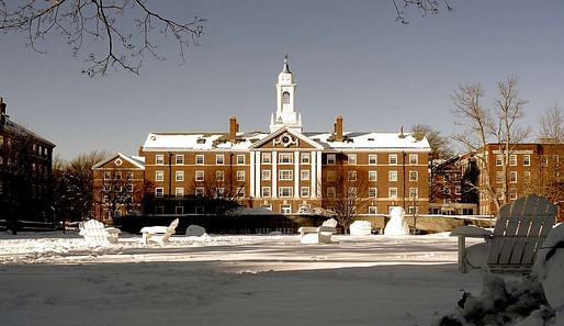 Harvard Campus. Photo courtesy of Wikimedia user <a href=https://commons.wikimedia.org/wiki/File:Snow_and_Pforzheimer_House,_Harvard_Campus,_Cambridge,_Massachusetts.JPG">Rizka</a>