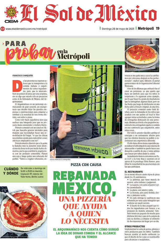 Periódico EL SOL DE MÉXICO - ARQUIMANÍACO -Rebanada México - FRANCISCO CHARQUEÑO​