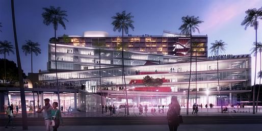 OMA's competition-winning design "The Plaza at Santa Monica", view from Arizona Ave, Image © OMA