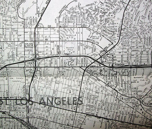 Thomas Brothers Map Co. map of East LA (1966), one of the many companies to include trap streets. Image by david/Flickr user, via atlasobscura.com