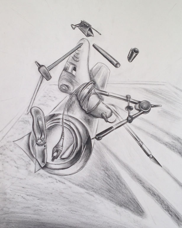 3D Object Arrangement, Pencil drawing 