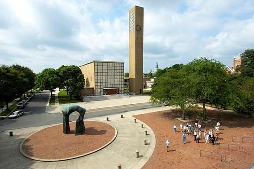 Architect Eliel Saarinen's First Christian Church (1942) helped launch a design revolution in Columbus, Ind. Nearly 30 years later, as part of that same movement, sculptor Henry Moore created the 20-foot-tall Large Arch as a public art work that could be walked through and around. (Photo: Chris...
