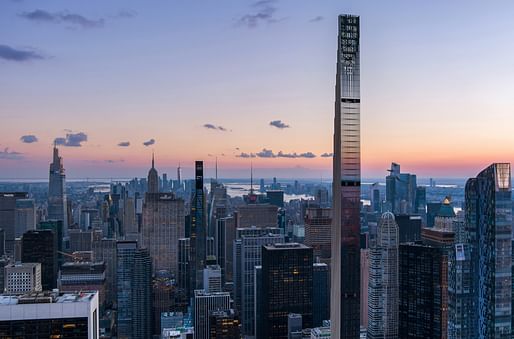 111 West 57th Street by SHoP Architects. The firm's founding principal Gregg Pasquarelli is one of the newest College of Fellows honorees. Photo by Dronalist, image courtesy of SHoP Architects.