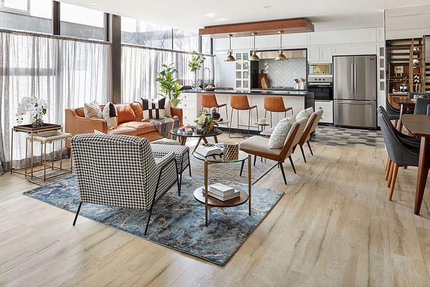 The neutral palette contrasts with color accents in warm and cold colors