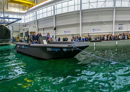 3Dirigo - the University of Maine's 25-foot-long 3D-printed boat. Image courtesy of the University of Maine.
