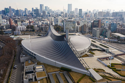 Aerial view of Tokyo's Yoyogi National Gymnasium, designed by Kenzo Tange and built between 1961 and 1964. Photo: Arne Müseler / arne-mueseler.com / CC-BY-SA-3.0