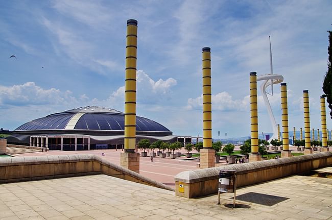 Palau Sant Jordi designed by Arata Isozaki & Associates photo by Balou46 via Wikimedia Commons