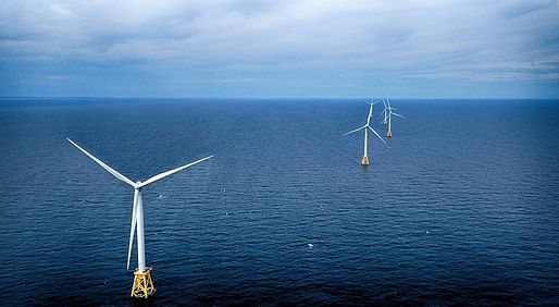 The Block Island Wind Farm, located 3.8 miles from Block Island, Rhode Island, is the first commercial offshore wind farm in the United States. Image: <a href="https://commons.wikimedia.org/wiki/File:Block_Island_offshore_wind_farm_P6290638m.jpg">Wikimedia Commons</a>