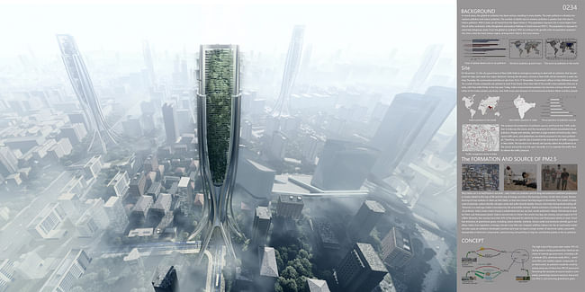 Honorable Mention: Air Purification Skyscraper / Zelun Wang, Shengwu Fan, Manqian Lin (China)