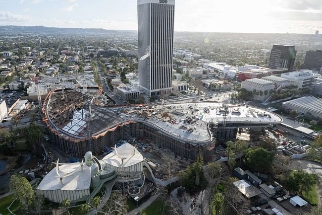 Aerial view of the David Geffen Galleries under construction, photo by Gary Leonard © Museum Associates/LACMA