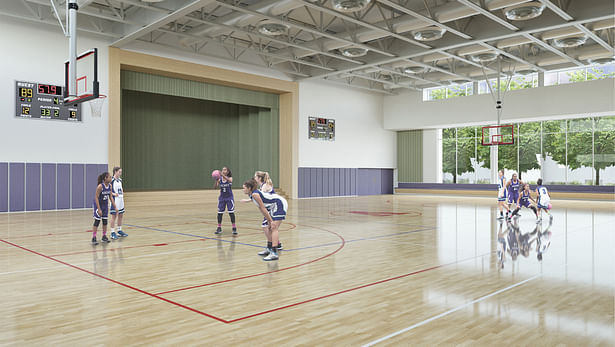 Athletic Center - Gymnasium interior view, The Archer School for Girls