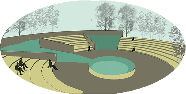 View of the water amphitheater feature. 