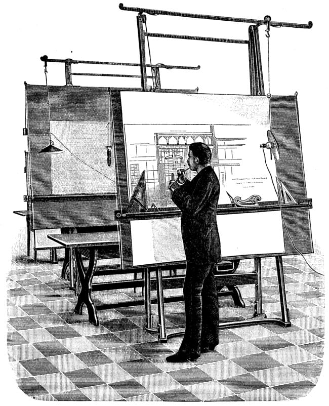 'Architect' by Anonymous (or is he an 'Intern Architect?'). From an 1893 technical journal, now in the public domain. Scanned in 600 dpi by Lars Aronsson, 2005. Image via Wikipedia.